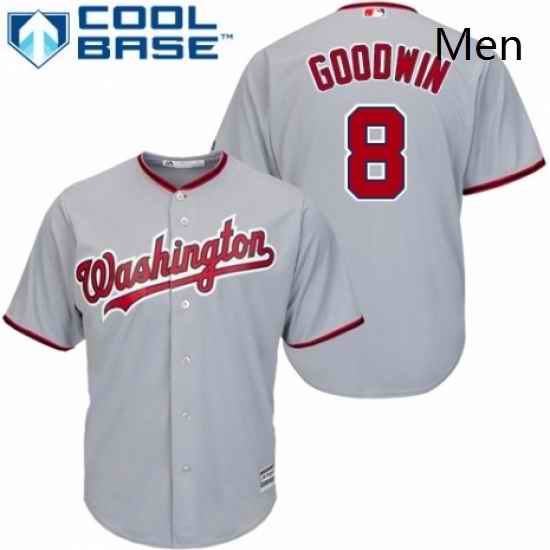 Mens Majestic Washington Nationals 8 Brian Goodwin Replica Grey Road Cool Base MLB Jersey